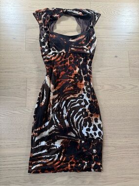 Cache Y2K  Animal Print Cutout Dress in Brown and Black